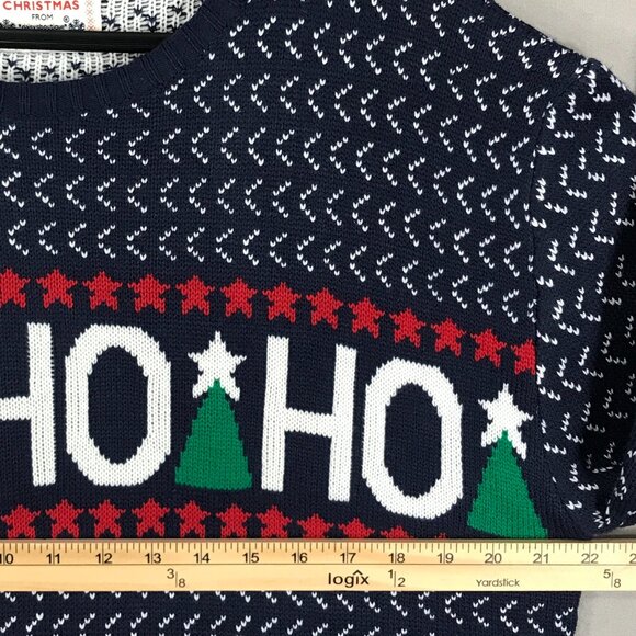 Daisys Boutique Sweater Men's Large Blue Knit Pullover Crew Christmas Ho Ho Ho - Picture 11 of 13